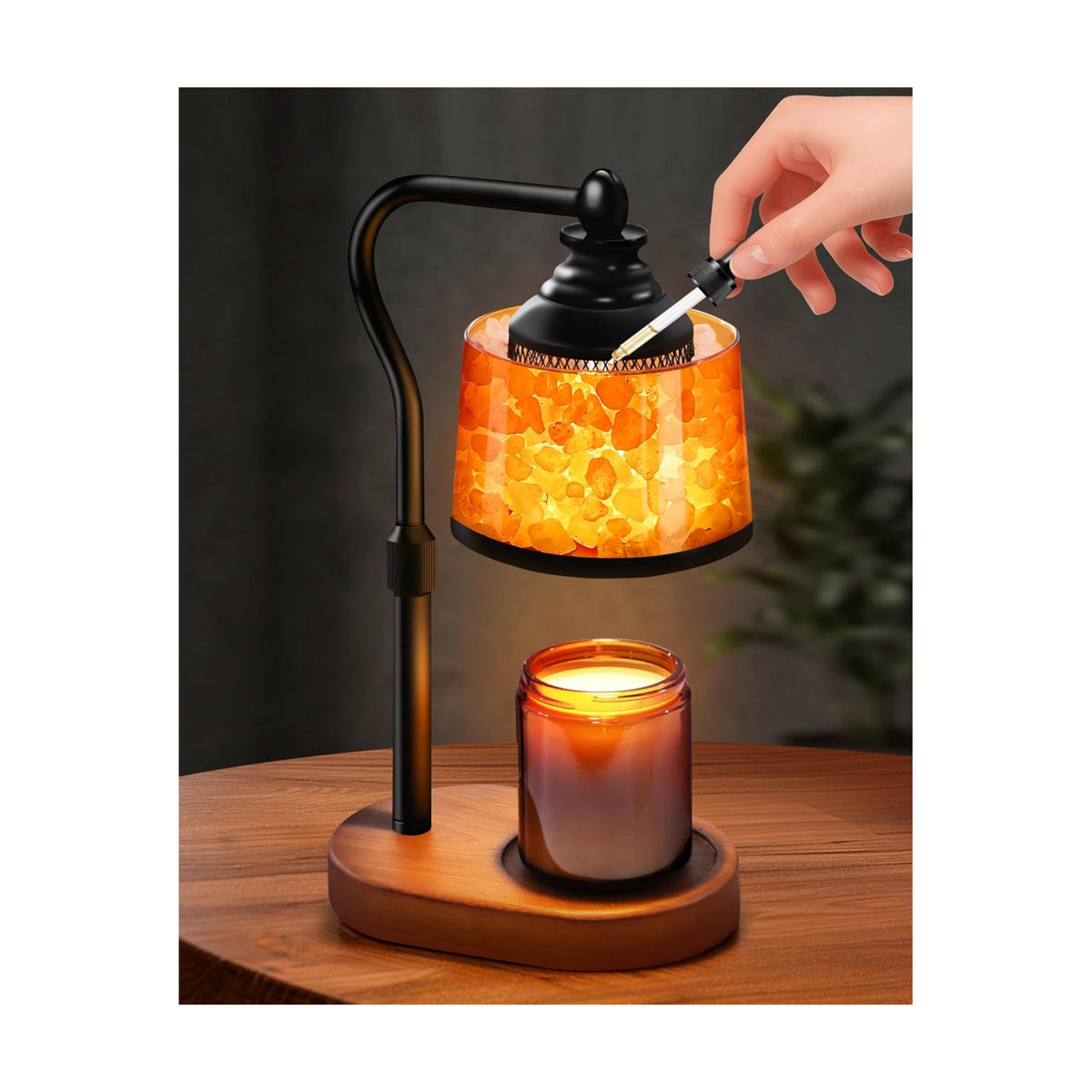 3-in-1 Candle Warmer Lamp with Himalayan Salt & Diffuser | Dimmable Top Down Wax Melt Warmer with Timer, Amber Glass