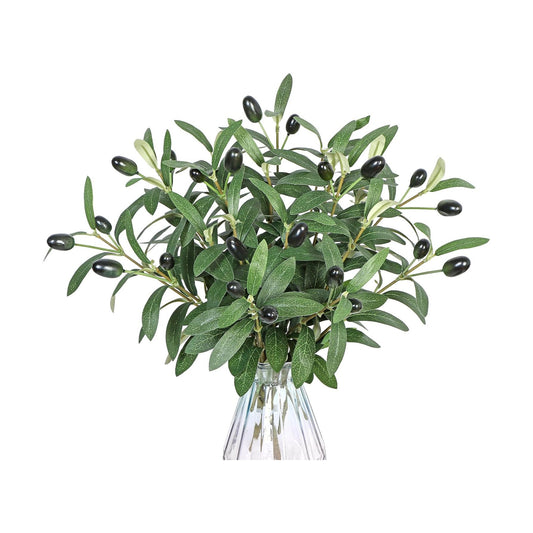 Artificial Olive Branches Faux Olives Plants Greenery Stems / Set of 12