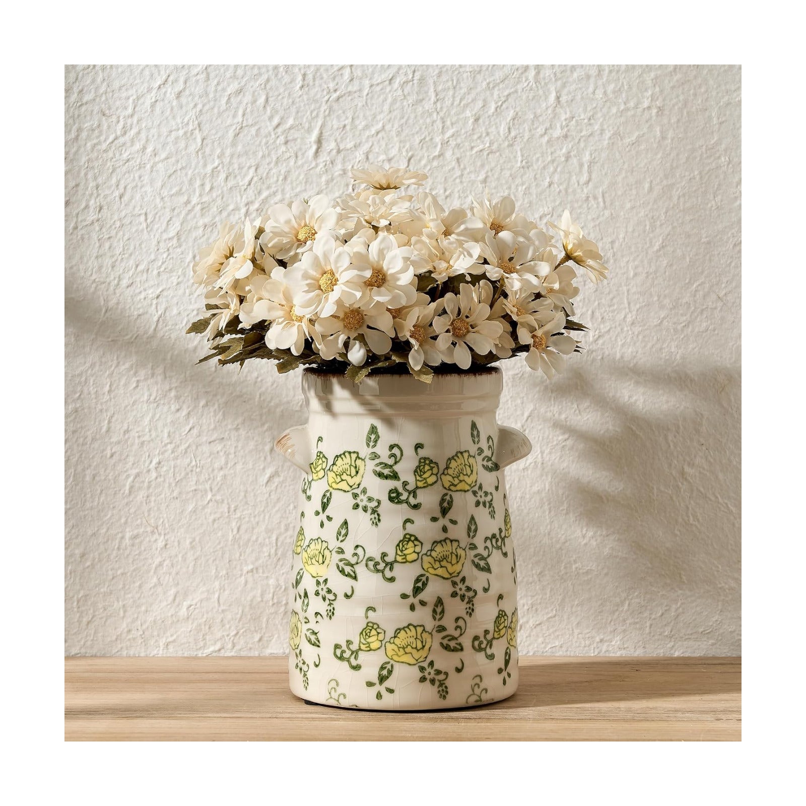 Ceramic Rustic Vase / Gs17323l-yellow Rose / 7.6 Inch
