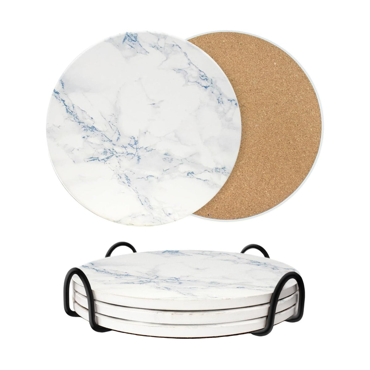8 Inch Trivets for Hot Dishes, Pots and Pans, Marble Style Ceramic Trivet with Holder, Heat Resistant Hot Plate Mats
