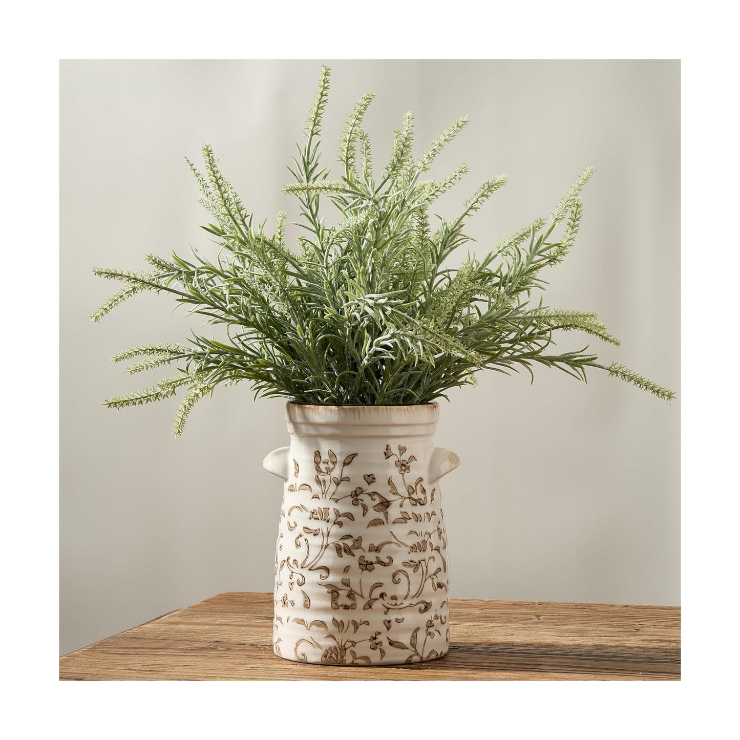 Ceramic Rustic Vase / Gs17323l-brown Floral / 7.6 Inch