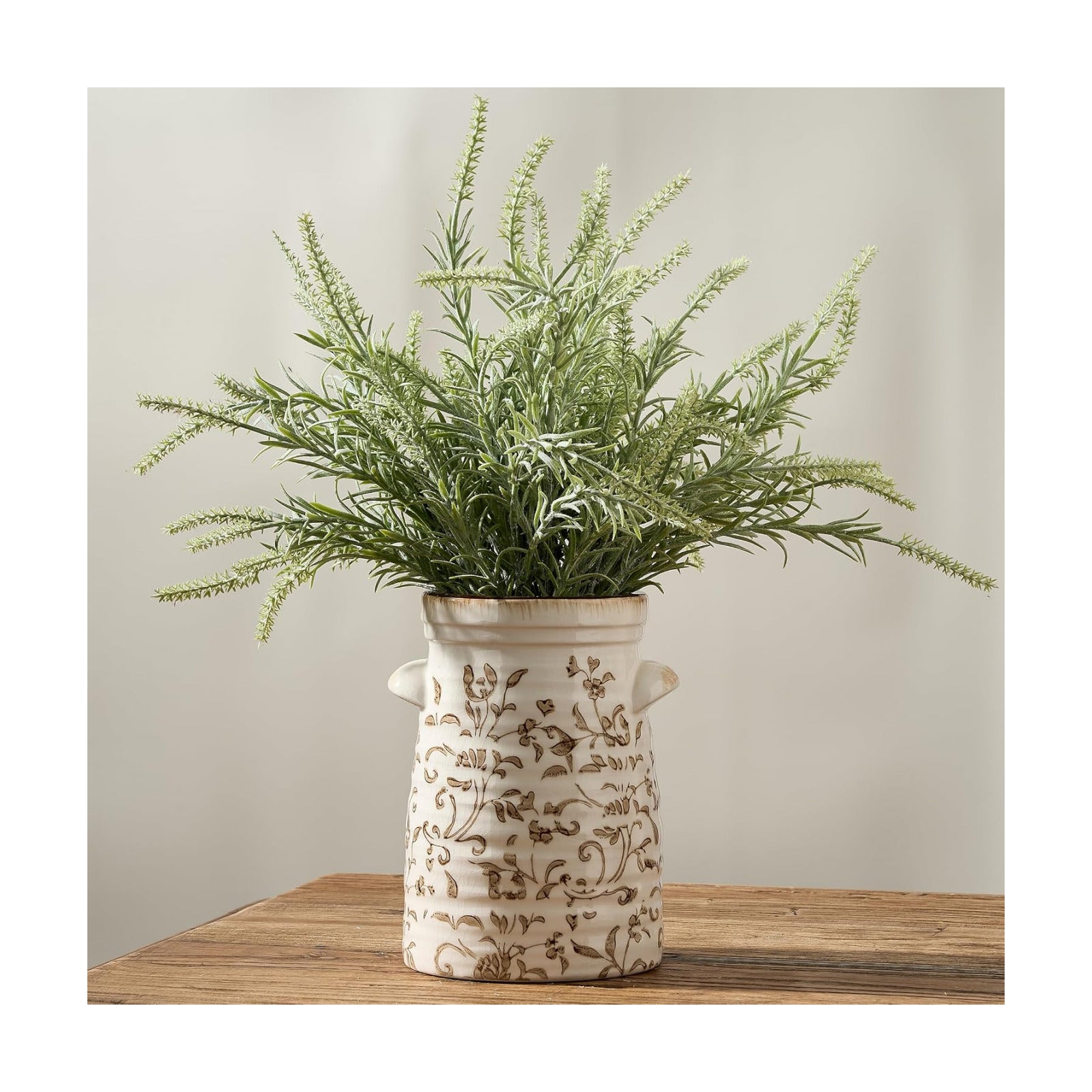 Ceramic Rustic Vase / Gs17323l-brown Floral / 7.6 Inch