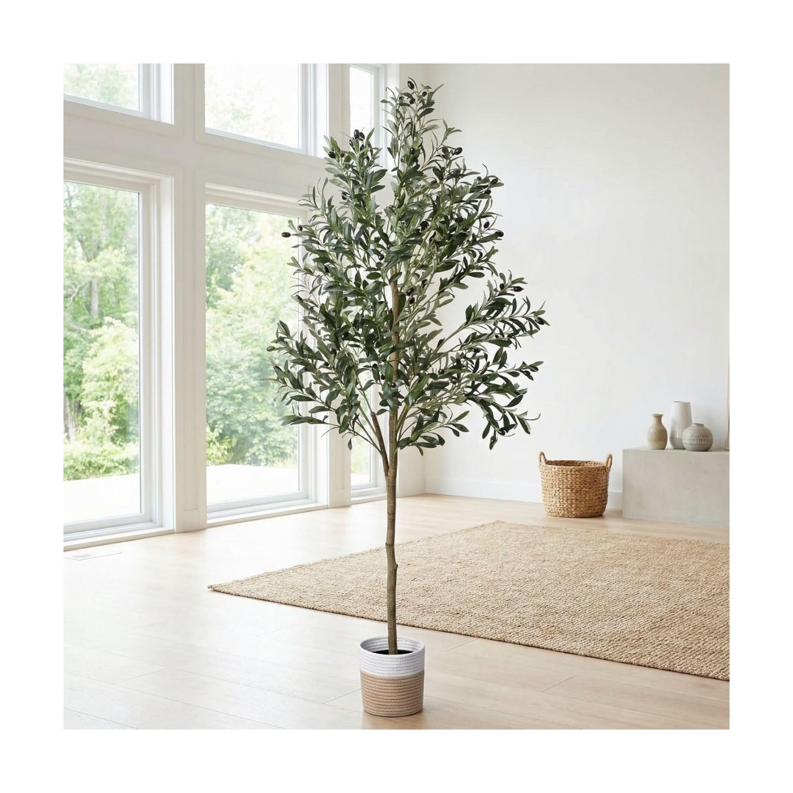 Woven Basket / Realistic Faux Olive Tree / 5ft 11in / 6 Inch
