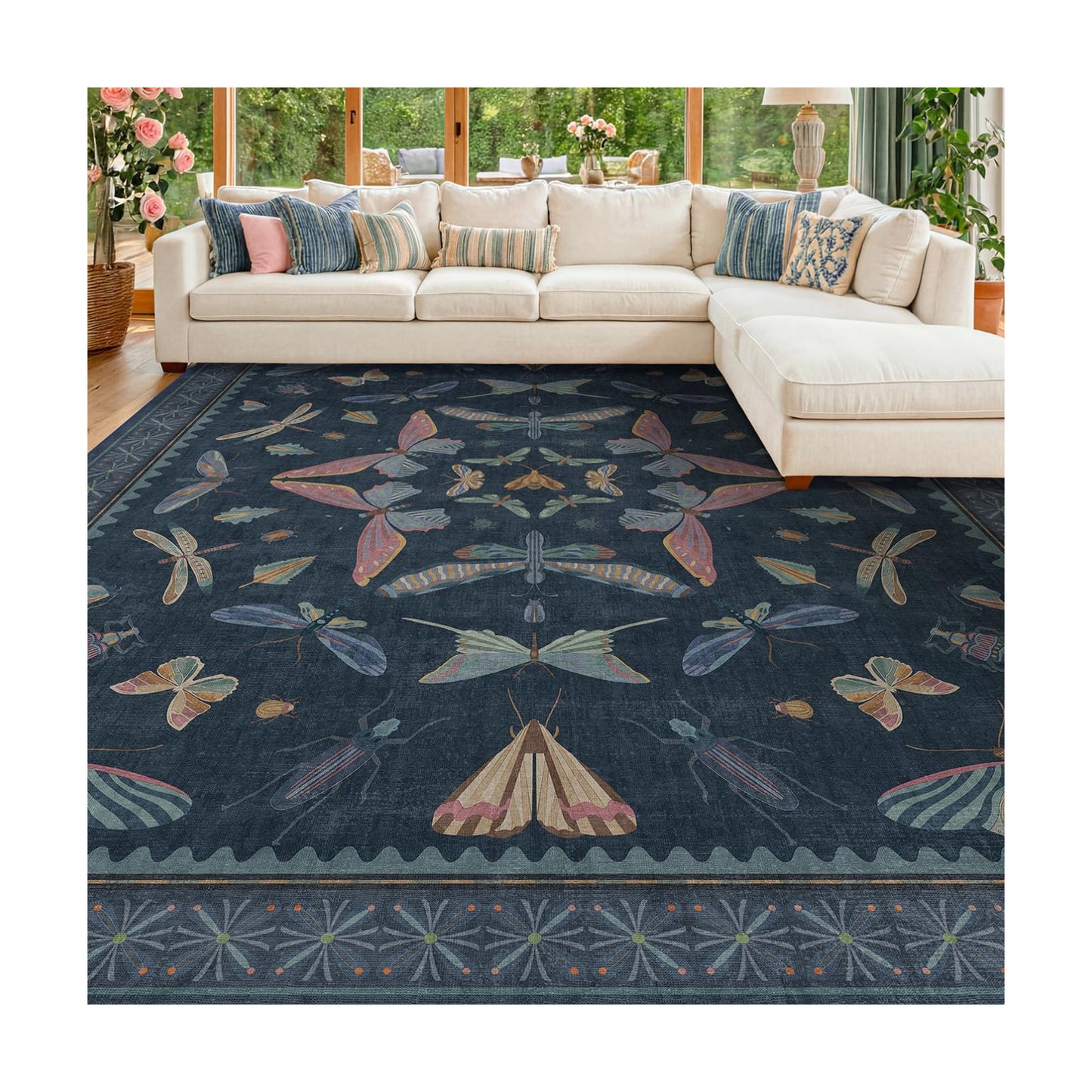 8x10 Large Farmhouse Rugs for Living Room - Unique Washable Area Rug for Bedroom, Dining Room Under Table, Boho &