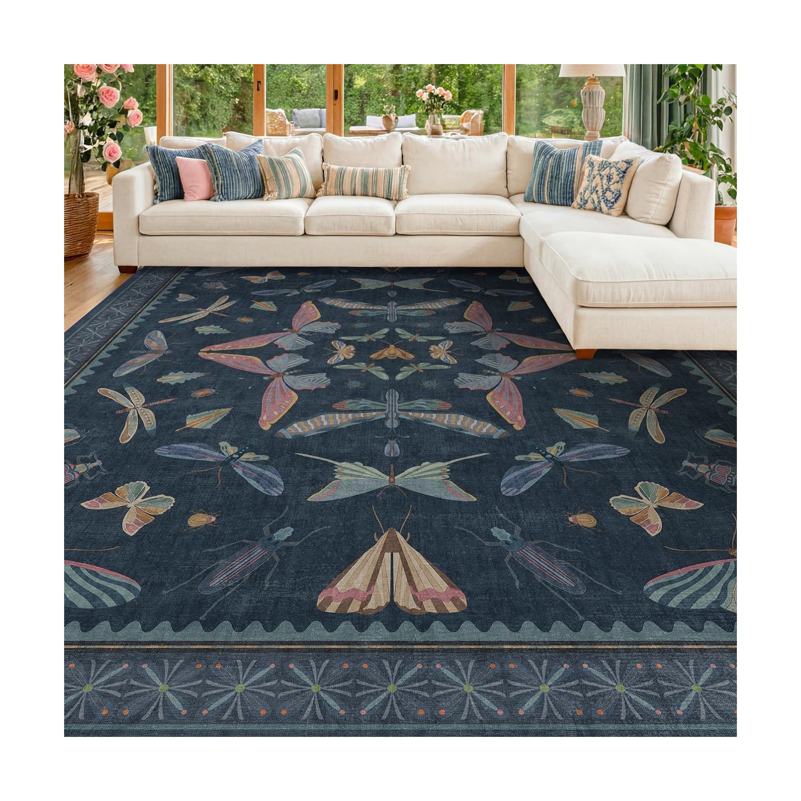 8x10 Large Farmhouse Rugs for Living Room - Unique Washable Area Rug for Bedroom, Dining Room Under Table, Boho &