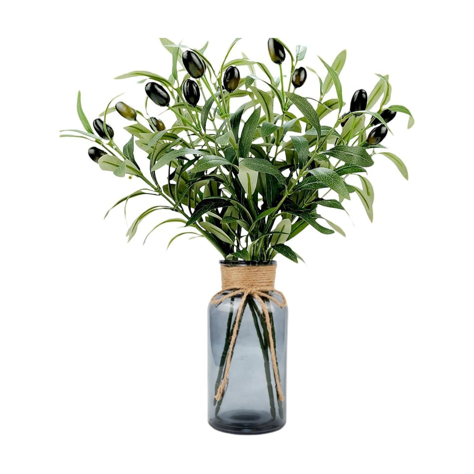 Olive Branches Faux Eucalyptus Stems / Gray Vase