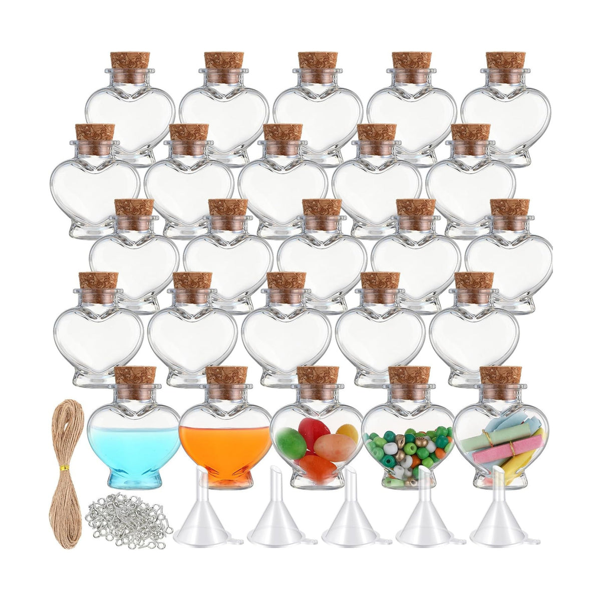 Bokon 25 Packs 1 oz Mini Plastic Bottles with Cork, Heart