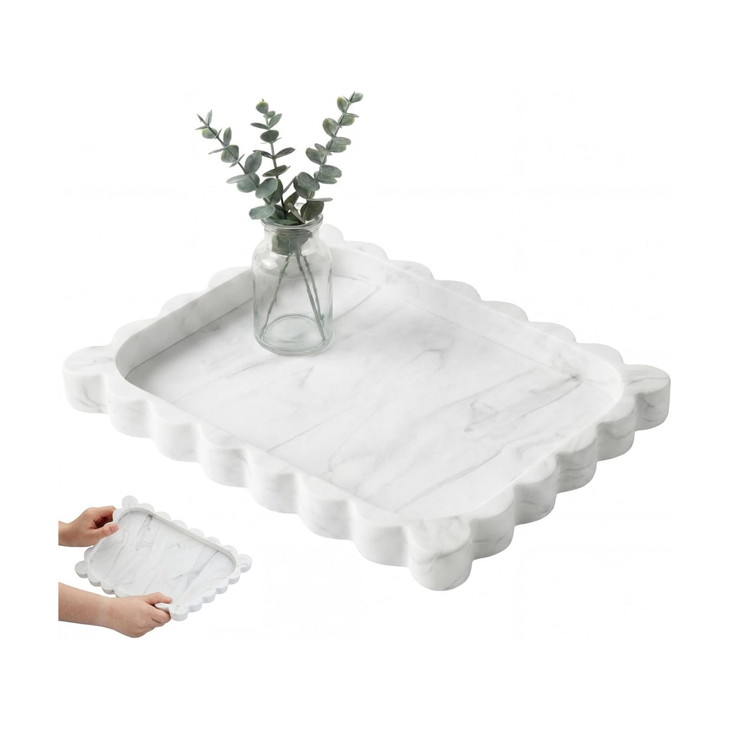Silicone Bathroom Tray Scalloped Silicone Decorative Tray for Soap Dispenser / White / 11.5 x 8.7