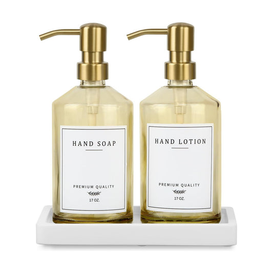 Dish Soap Dispenser for Kitchen, Glass Kitchen Soap Dispenser Set with Stainless Steel Pump, Modern Farmhouse Bathroom