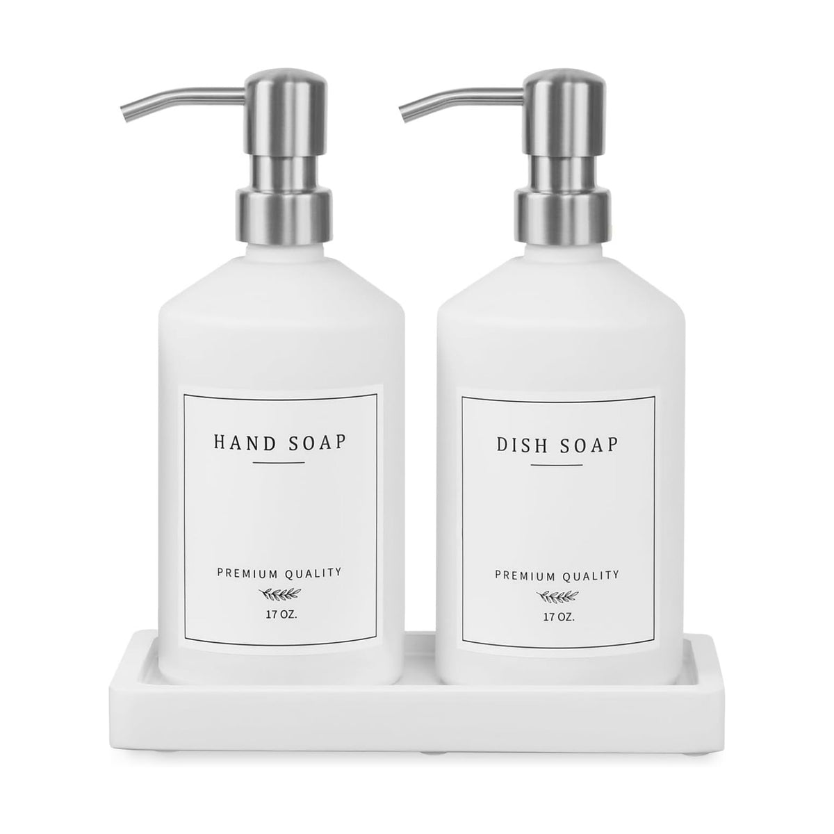 White Glass Soap Dispenser for Kitchen, Dish and Hand Soap Dispenser with Silver Stainless Steel Pump, Modern Kitchen