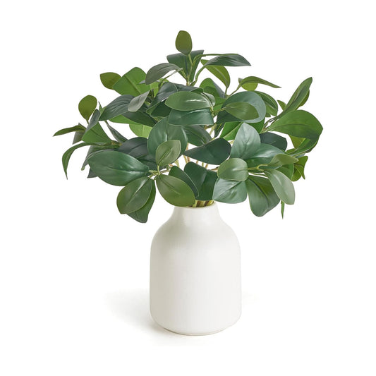 Fake Plants in Small Ceramic Vase Realistic Artificial Faux Plants Indoor Modern / White / 10 Inch