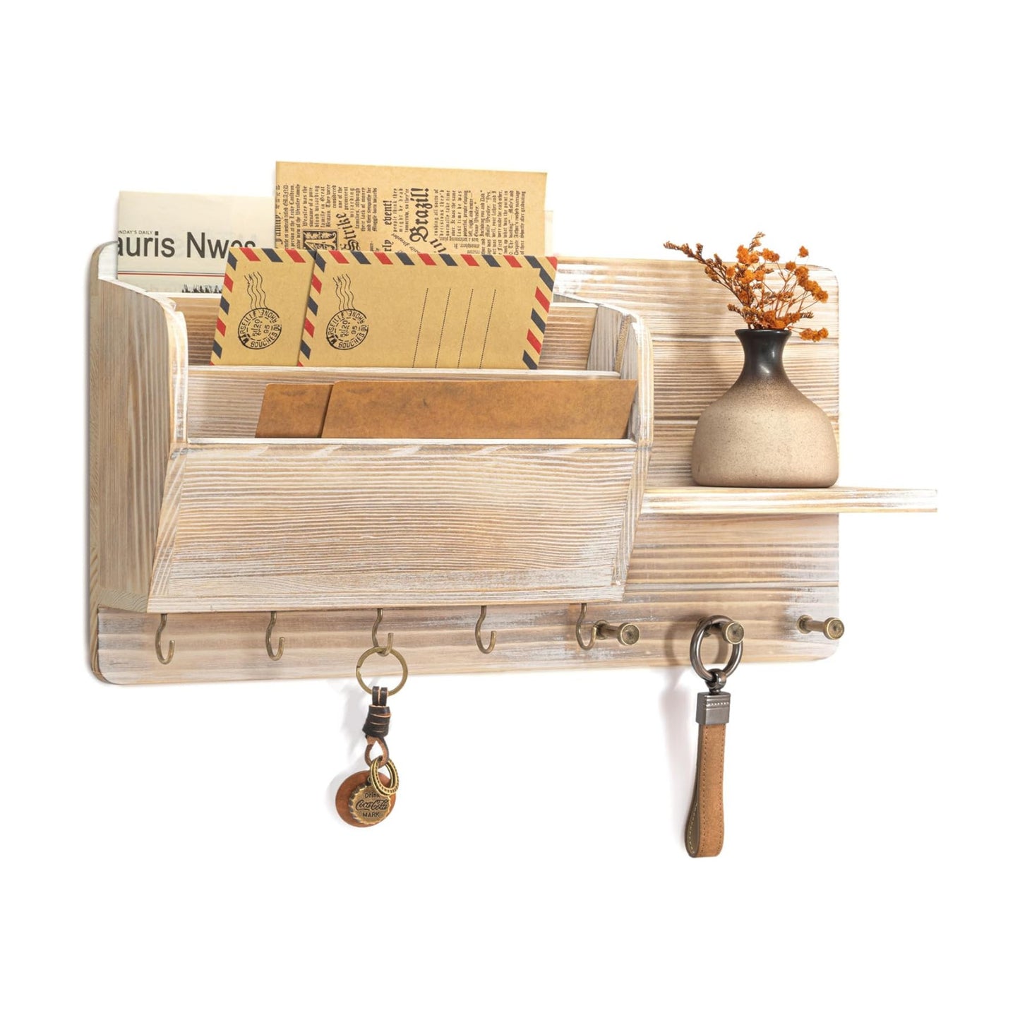 Pine Wood Key Holder Wall Mount / Natural Wood