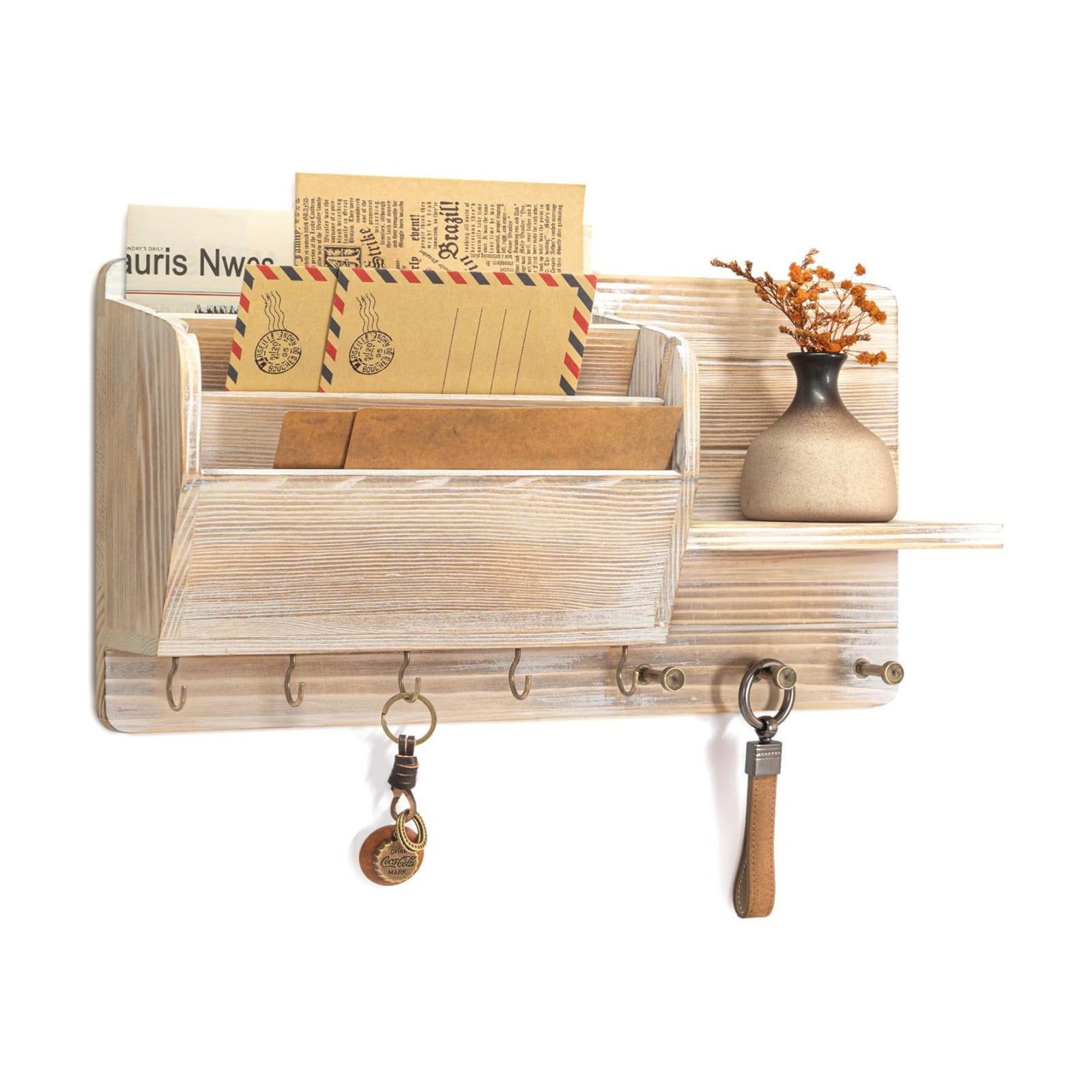 Pine Wood Key Holder Wall Mount / Natural Wood