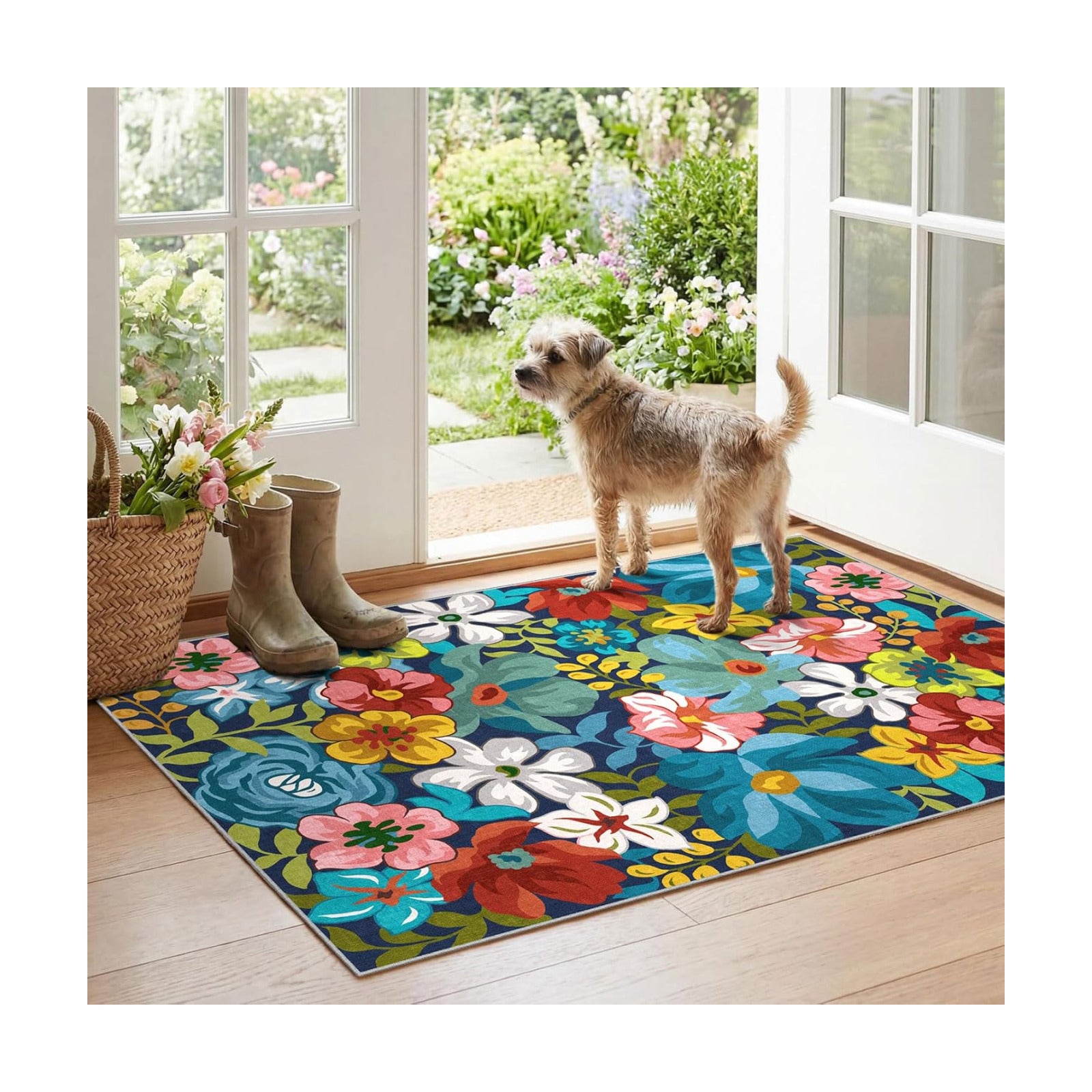 Floral Outdoor Rug - 28"x43" Front Door Mat Indoor Outside Entrance