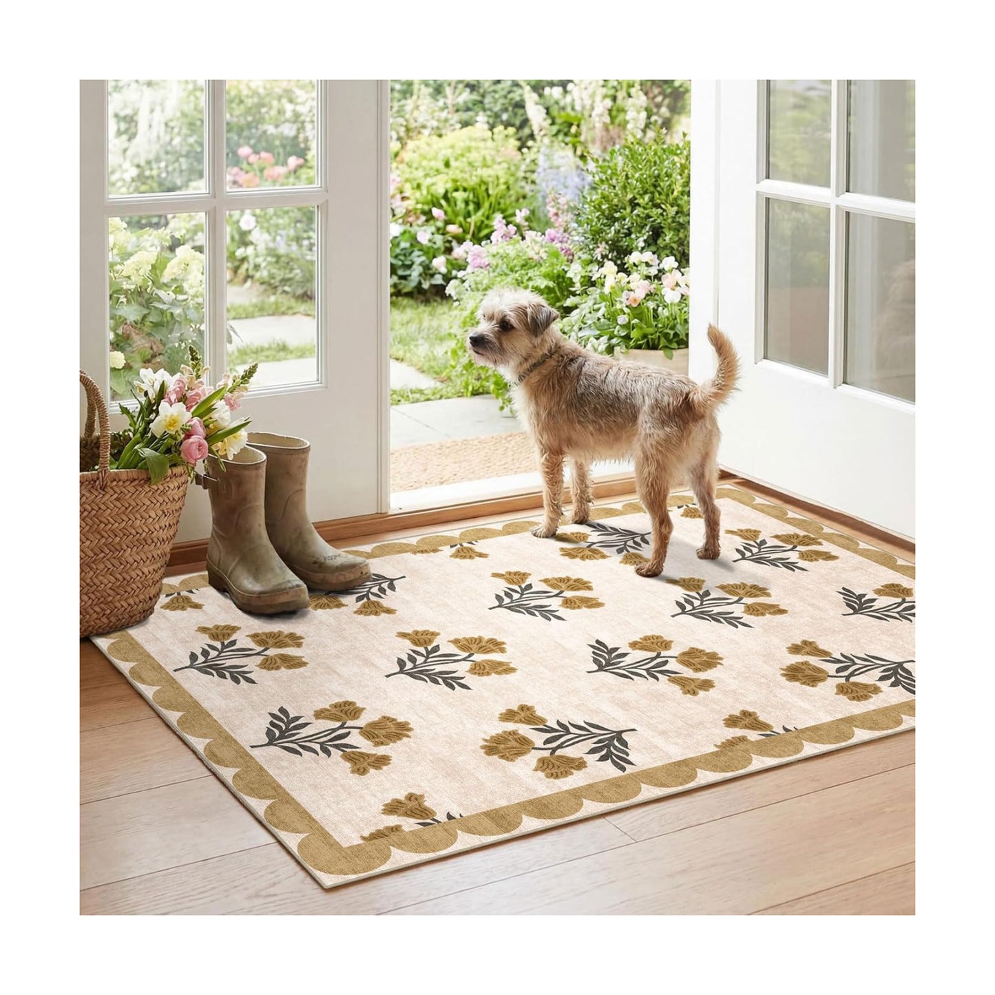 Floral Outdoor Rug, 28"x43" Front Door Mat Indoor Outside Entrance