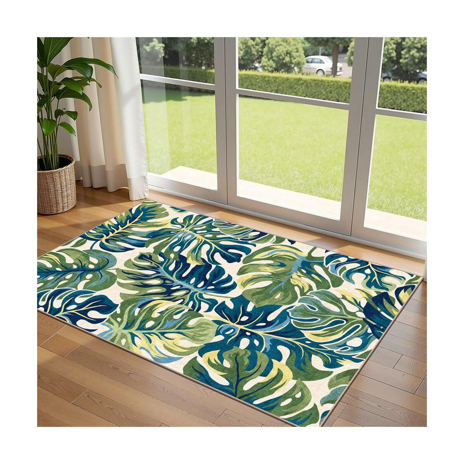 3x5 Monstera Entry Rug Washable Indoor Outdoor Mats for Front Door