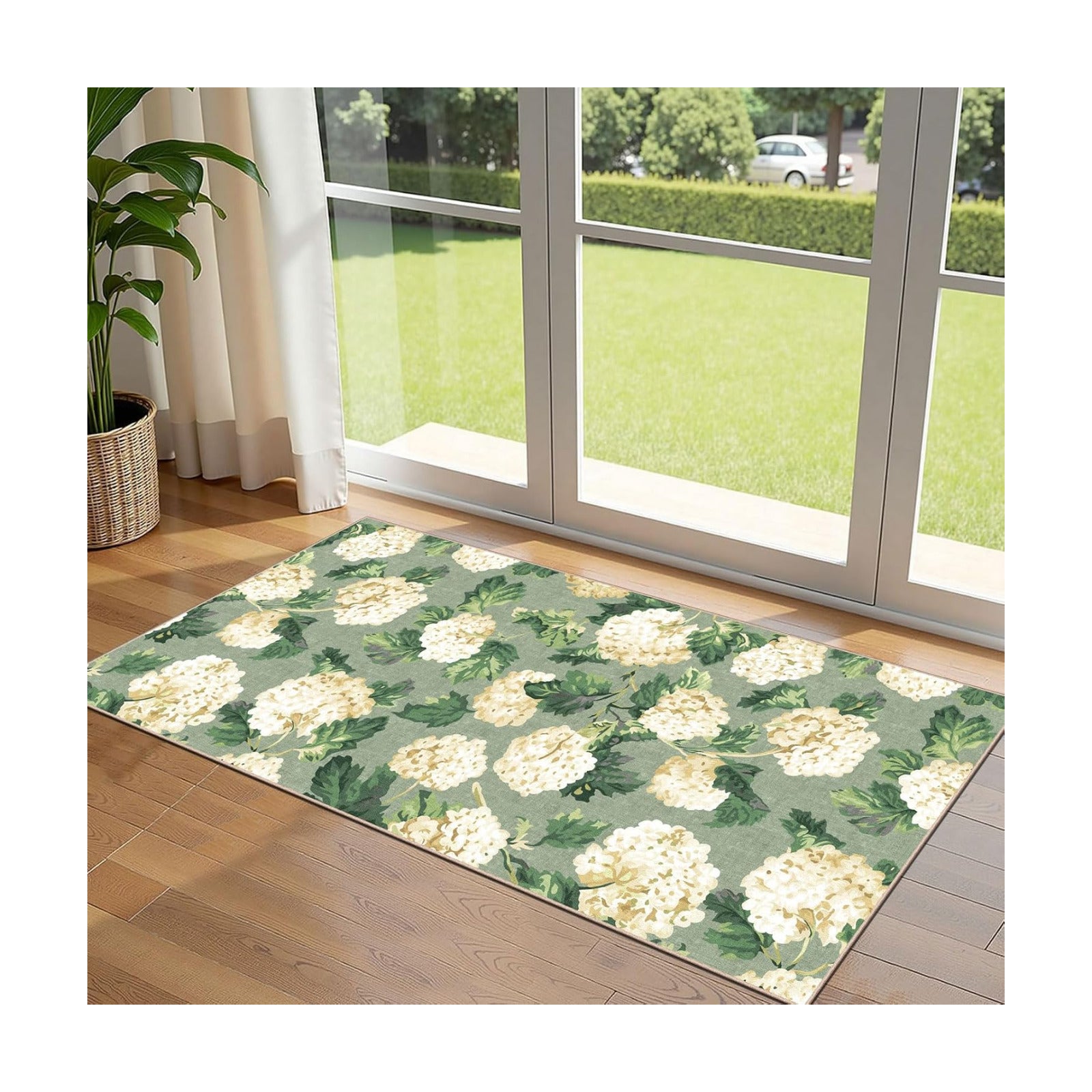 Front Door Mat Indoor Entrance - 2x4.3 Sage Green Beige Floral Rug