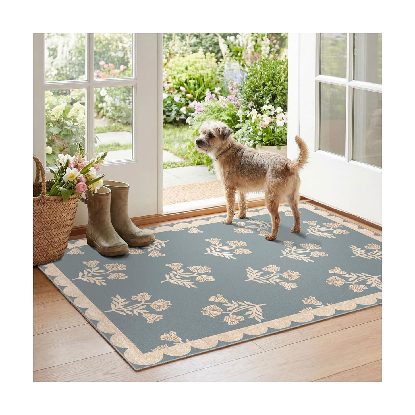 Floral Outdoor Rug - 28"x43" Front Door Mat Indoor Outside Entrance