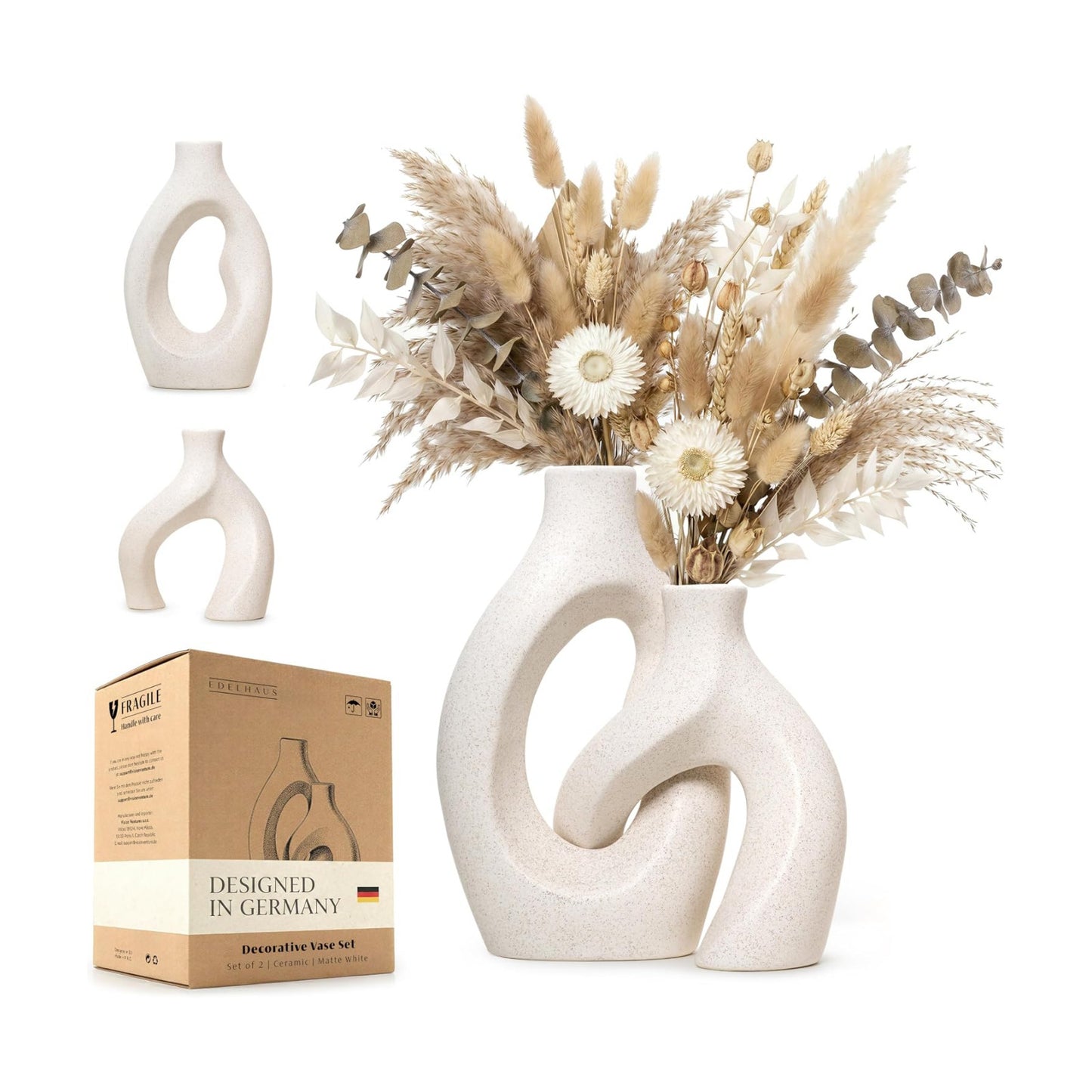 Ceramic Vase / Handmade Nordic Minimalist Ceramic Vase for Pampas / White / Set of 2