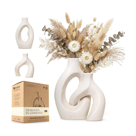 Ceramic Vase / Handmade Nordic Minimalist Ceramic Vase for Pampas / White / Set of 2