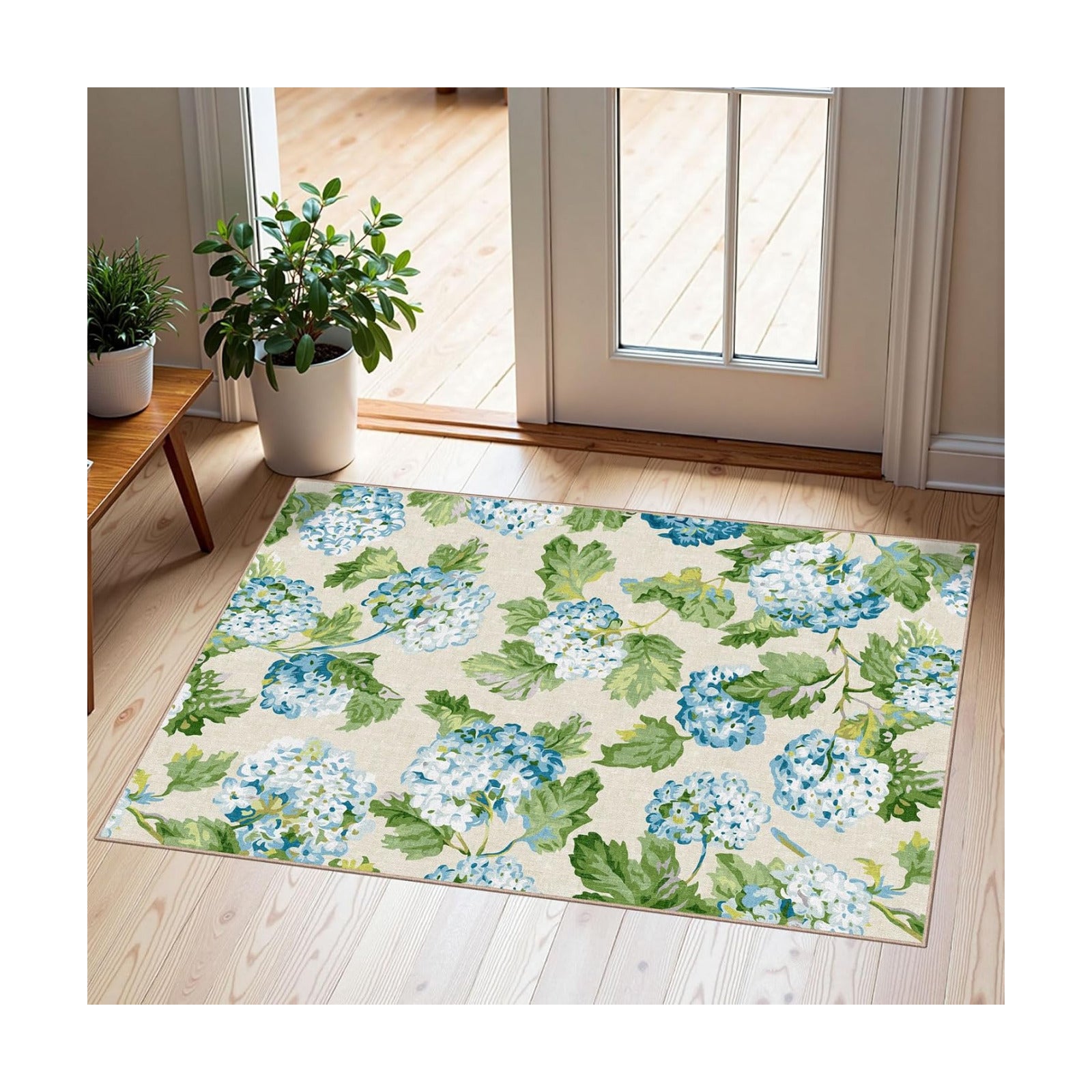 Front Door Mat Indoor Outside Entrance 2x3 Blue Hydrangea Entry Rug