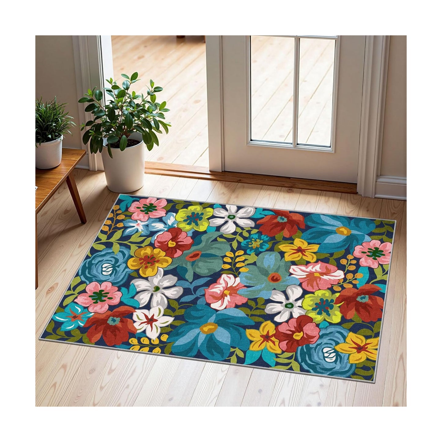 Front Door Mat Outside Entrance - 2x3 Colorful Botanical Floral Rug