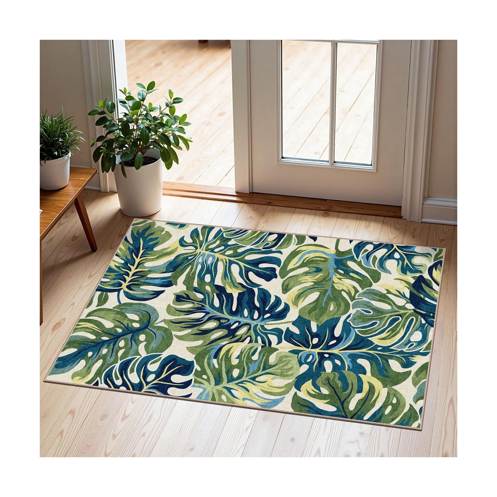 Front Door Mat Outside Entrance - 2x3 Tropical Leaf Entryway Rug