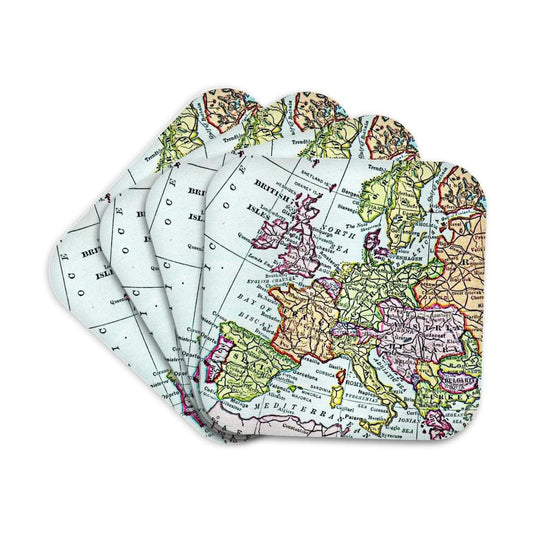 Vintage European map of Western Europe / Cork Coasters / Set of 4