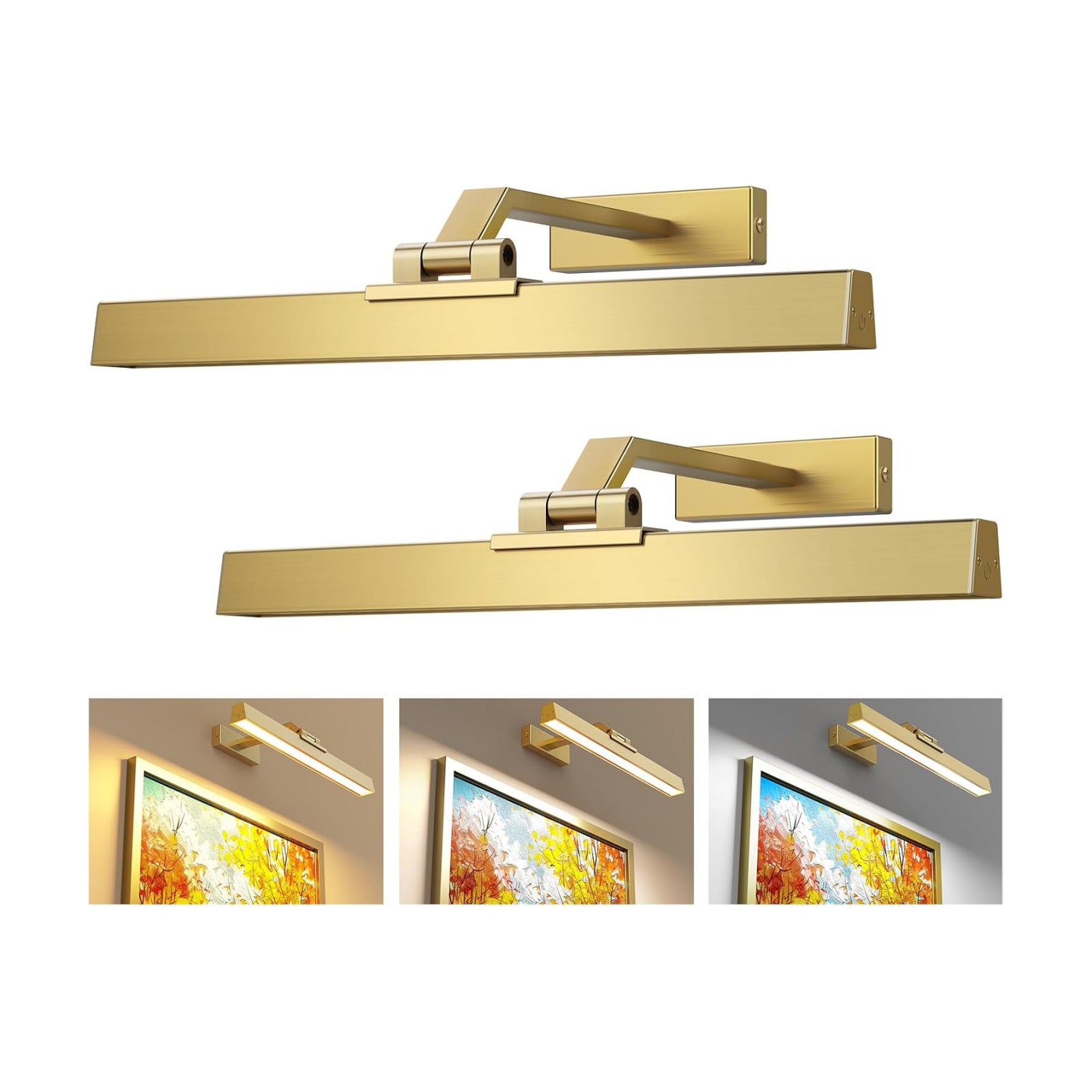 Picture Lights for Wall, Brushed Gold Battery Operated Picture Light 16in Art Light CCT Dimmable Recharging Battery