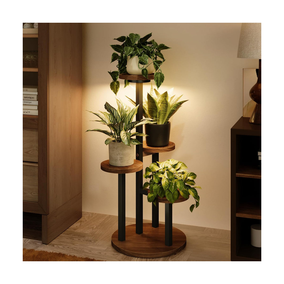 Bamworld Plant Stand with Grow Lights Corner Plant Stand 4 Tier | plant holders for Multiple Plants Tall Corner Plant