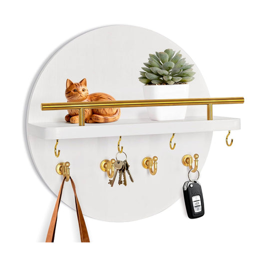 Shelf and Hooks / White&gold / 11.8 Inch