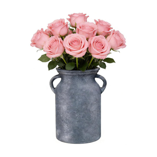 Glass Vase / Rustic Imitation Ceramic Flower Vase / Black / 8 Inch