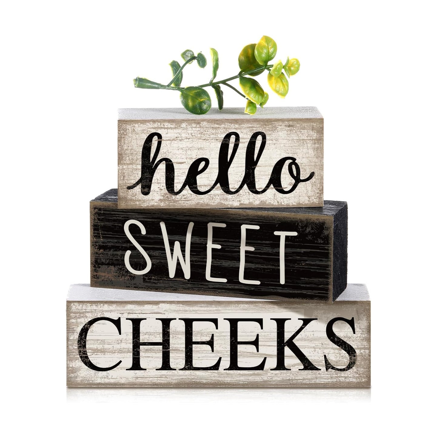 Moucuny 4 Pcs Bathroom Shelf Decor Hello Sweet Cheeks Sign Farmhouse Decor