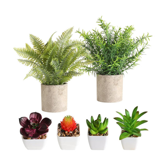 Mini Succulents Plants Artificial Greenery Potted Plant Indoor / Green / Set of 6