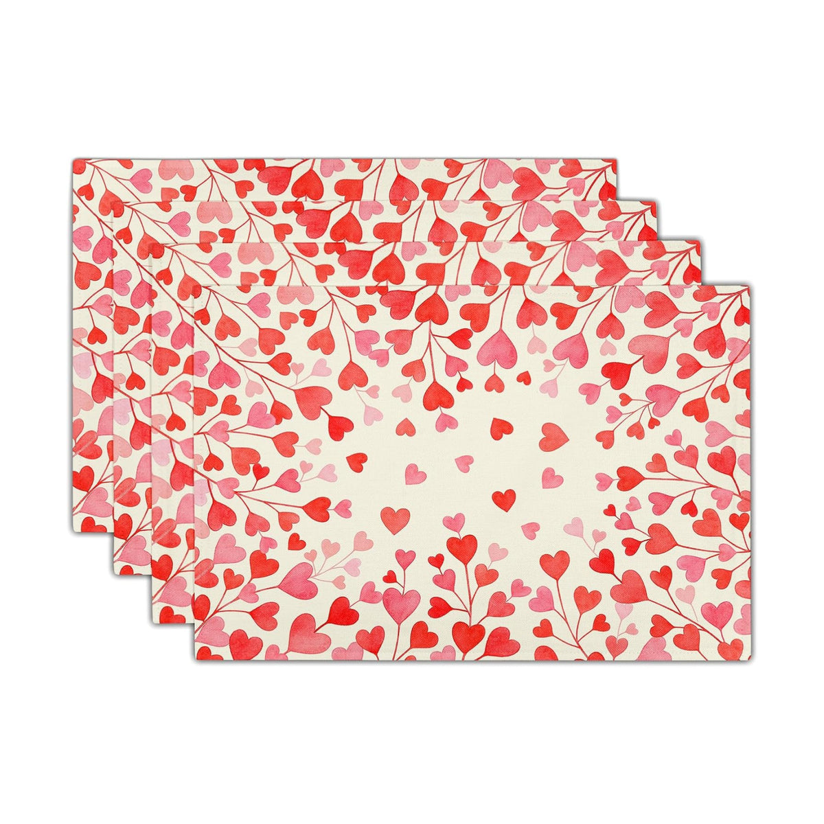 Valentines Day Placemats Set of 4 18x12 Inch Red and Pink Heart Linen Place Mats Heat-Resistant Washable Wipeable Galentines Table Mat for Party Kitchen Dining Dinner Table Home Decor
