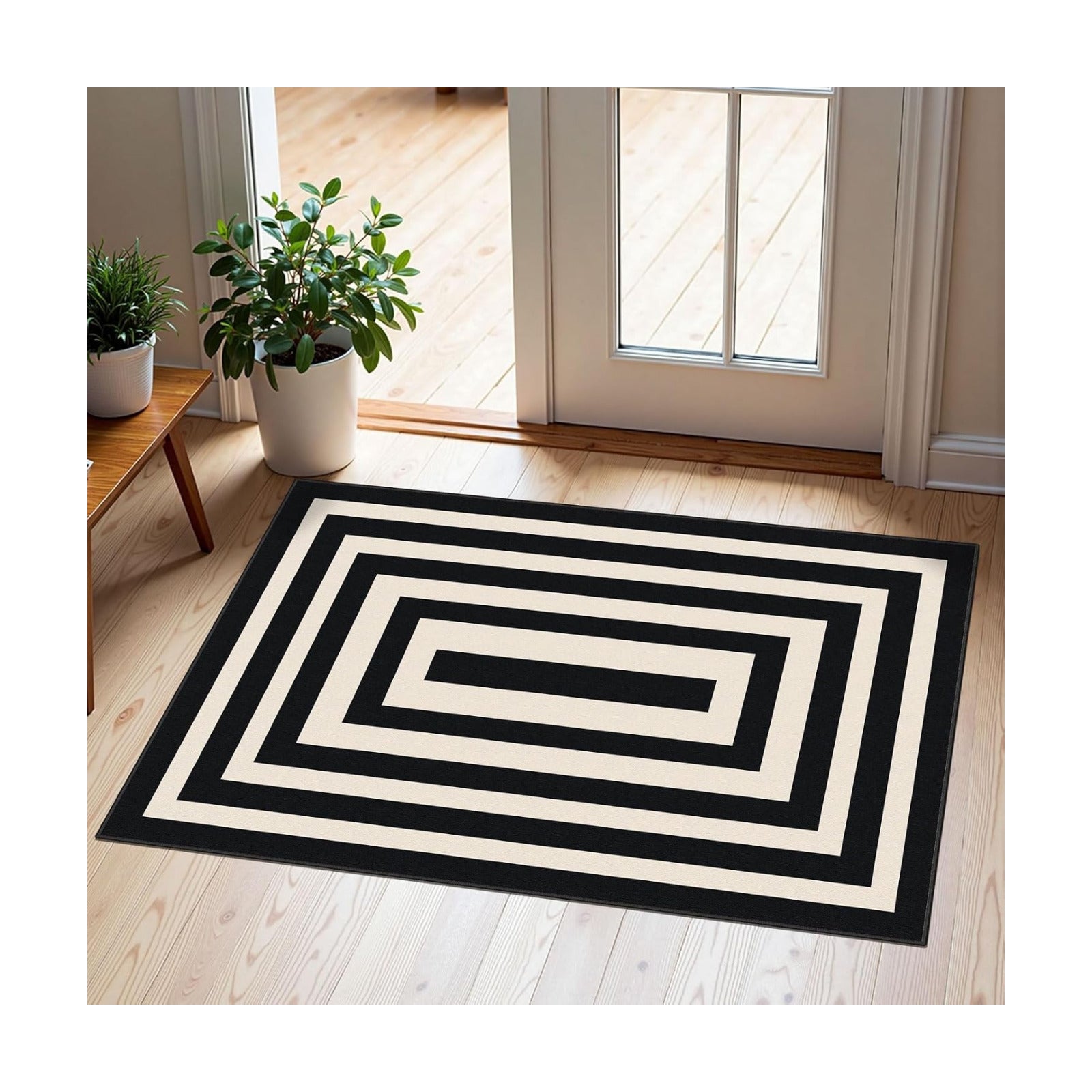 Front Door Mat Indoor Outside Entrance, 2x3 Modern Black White Rug