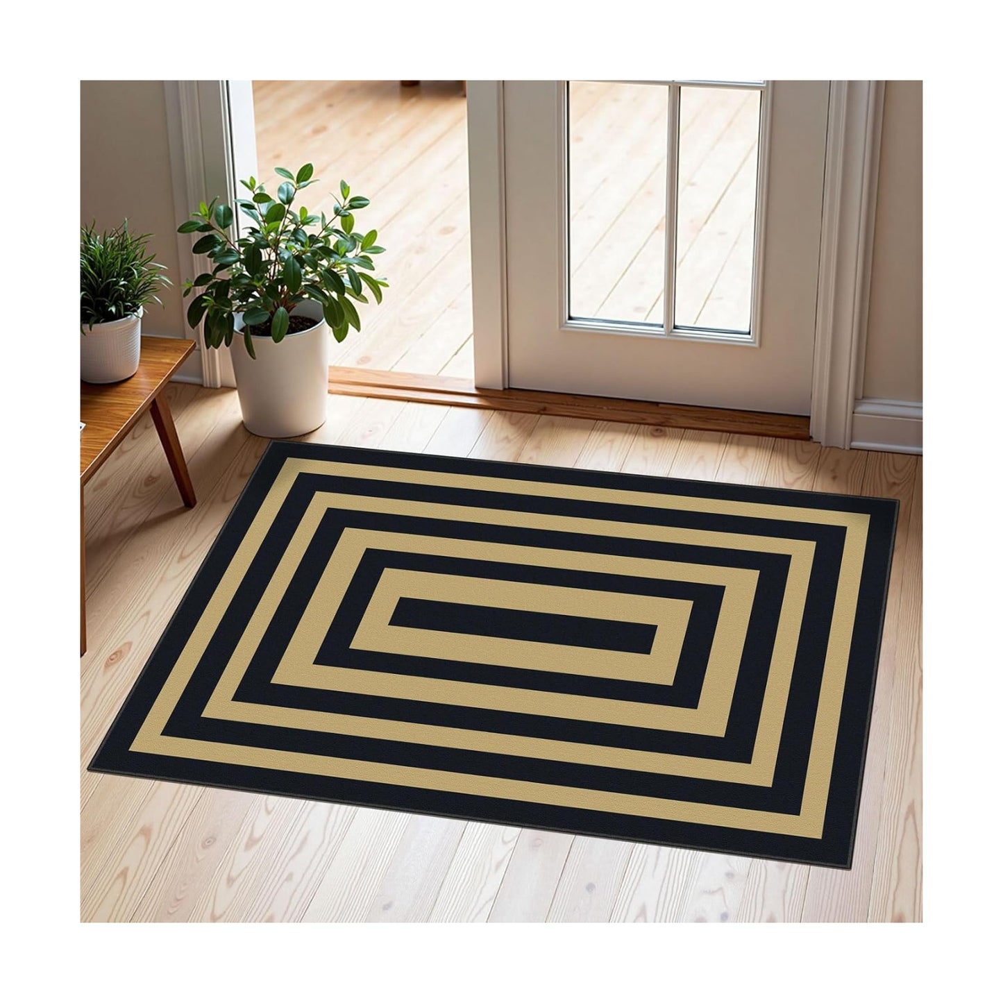 Front Door Mat Indoor Outside Entrance, 2x3 Black Tan Striped Rug