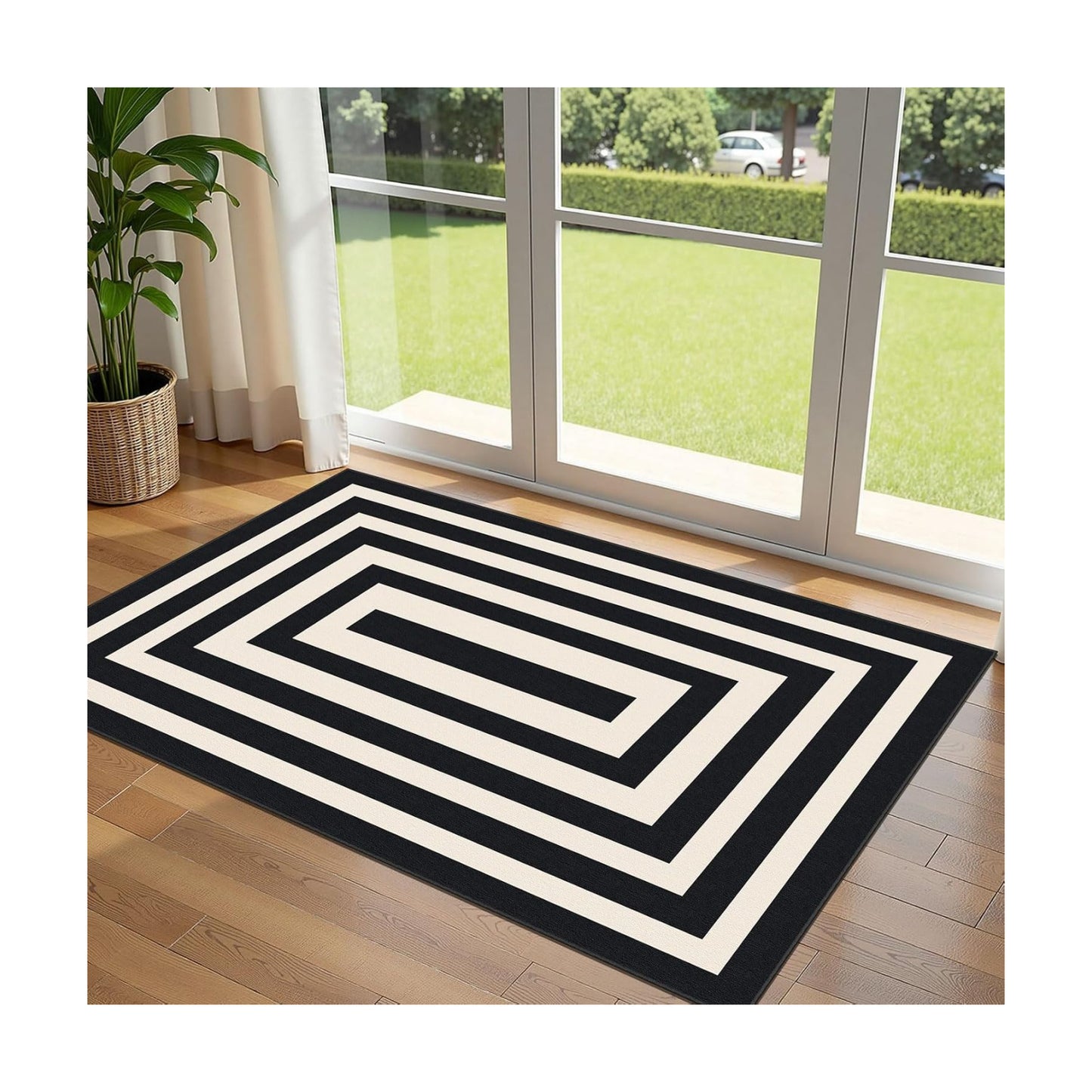 3x5 Modern Entry Rug - Small Washable Indoor Outdoor Mats for Front Door Non-Slip Porch Rug Black White Geometric