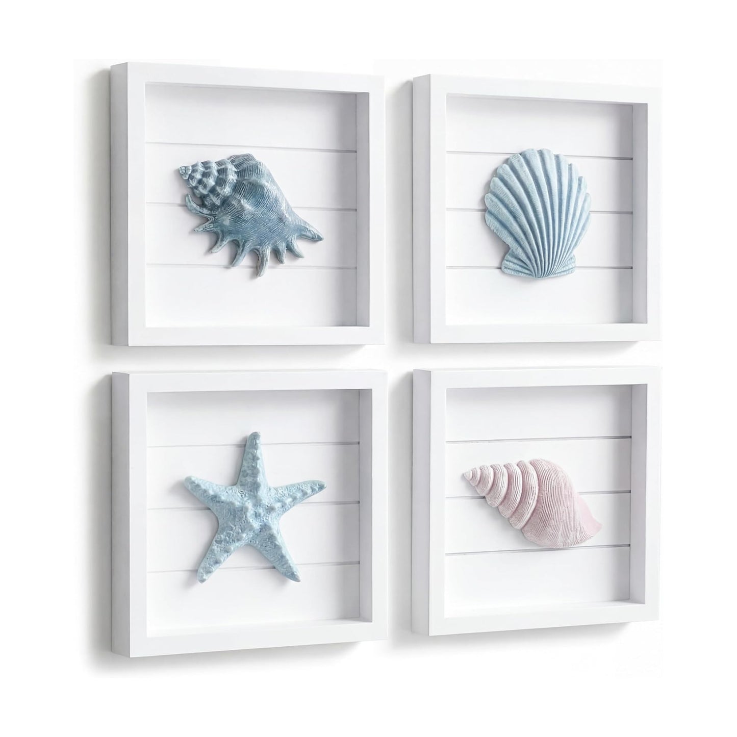 Tide and Tales 3D Coastal Wall Art, Beach Wall Decor, Framed Set of 4
