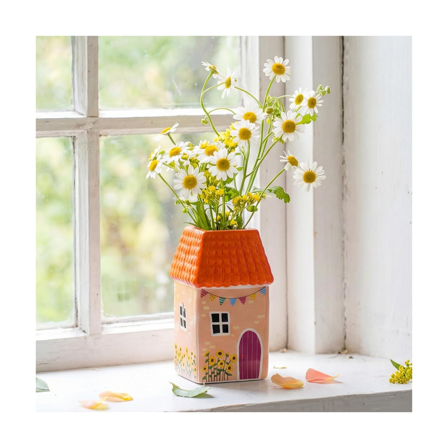 Ceramic House Shape Vase Mini Handmade Vase Decorative Small Flower Container / Orange / 2.4 x 3.8