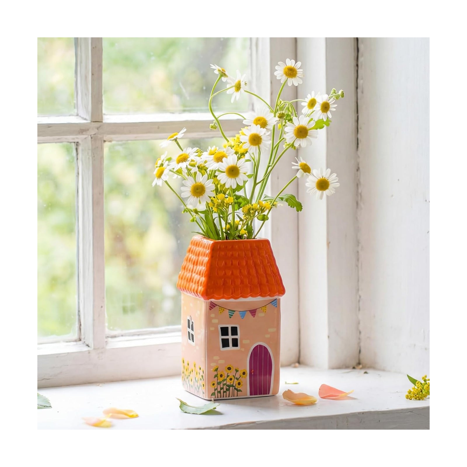 Ceramic House Shape Vase Mini Handmade Vase Decorative Small Flower Container / Orange / 2.4 x 3.8