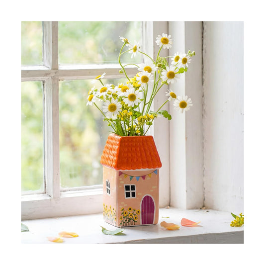 Ceramic House Shape Vase Mini Handmade Vase Decorative Small Flower Container / Orange / 2.4 x 3.8