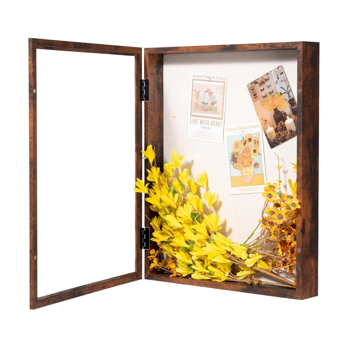 Muzilife 16x20 Shadow Box Picture Frame, 2.16 Deep, Real Glass, Honey Brown | FSC-Wood, Magnetic Door, Linen Interior &