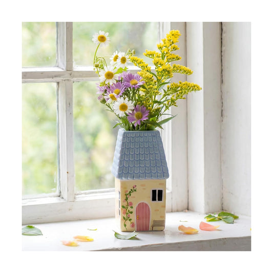 Ceramic House Shape Vase Mini Handmade Vase Decorative Small Flower Container / Blue / 2.4 x 3.8
