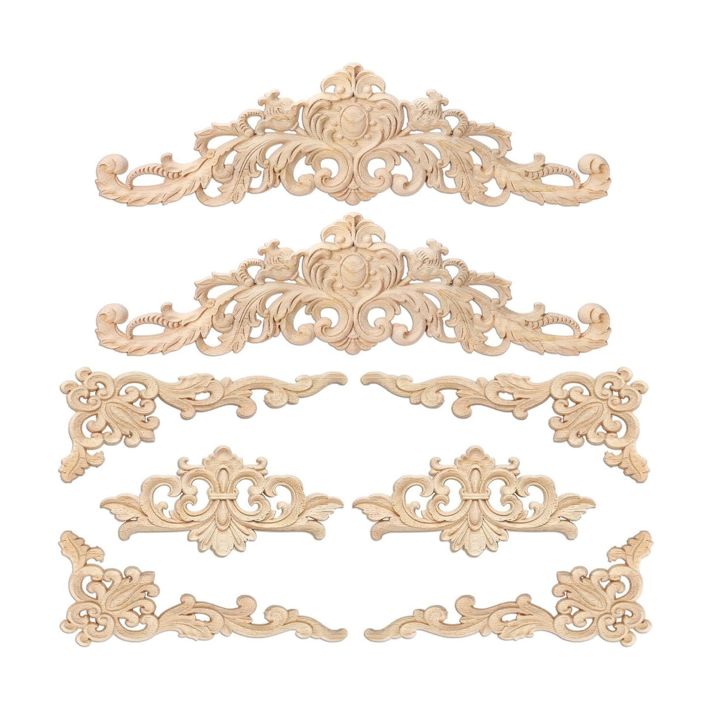Wood Appliques and Onlays for Furniture Carved Onlays DIY / Delicate Style / Large Size / Set of 8