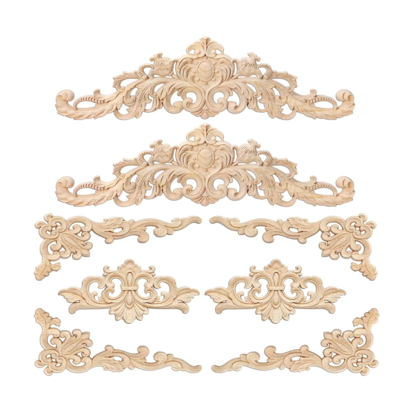 Wood Appliques and Onlays for Furniture Carved Onlays DIY / Delicate Style / Large Size / Set of 8