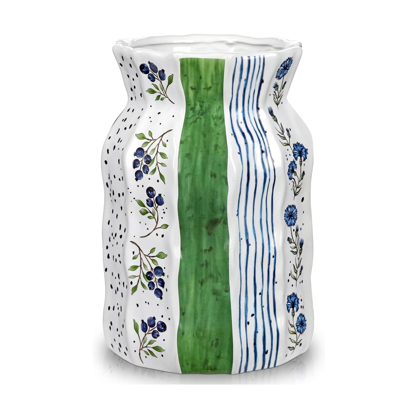 Blue Ceramic Vase / Green / 7.8 Inch