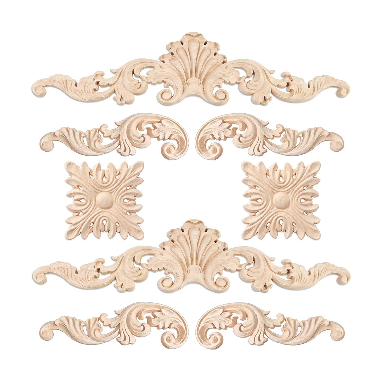 Wood Appliques and Onlays for Furniture Carved Onlays DIY / Adorable Style / Large Size / Set of 8