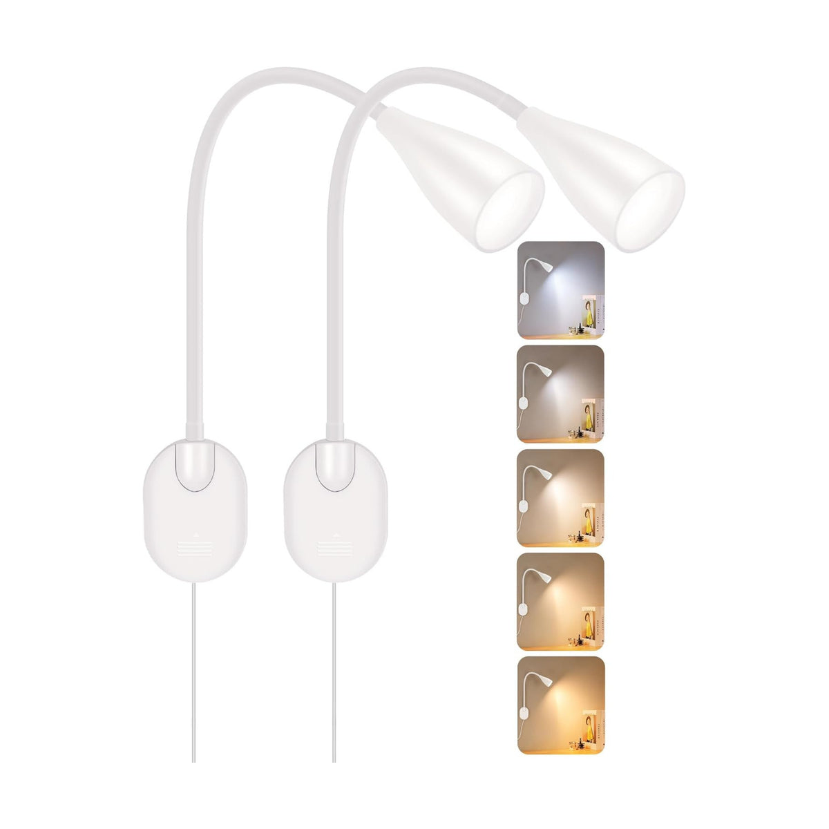 2 Pack LED Wall Mounted Reading Light, 5 Color Modes,10 Brightness Dimmable | USB Charging Port, Memory Timer Adhesive