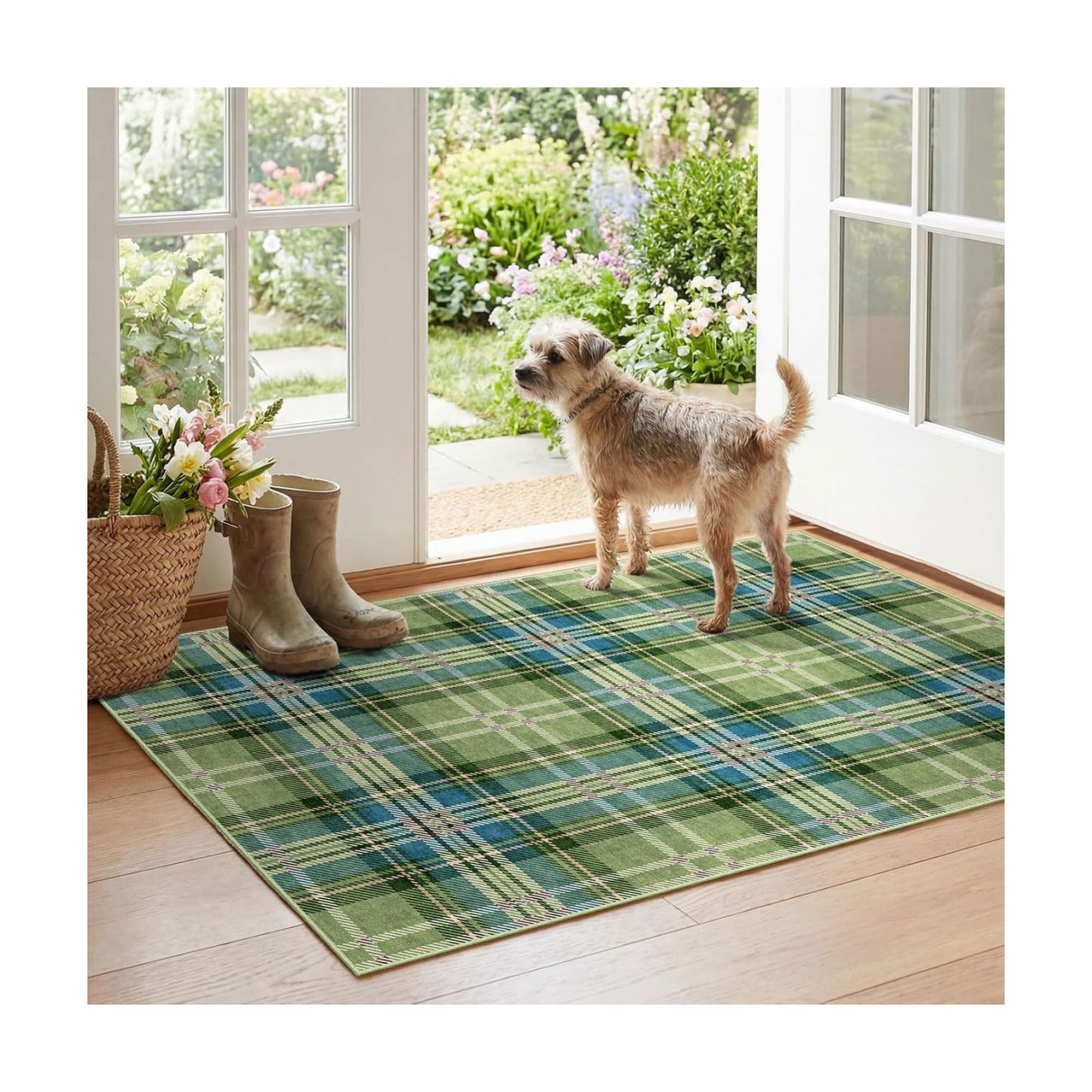 Plaid Outdoor Rug - 28"x43" Front Door Mat Indoor Outside Entrance